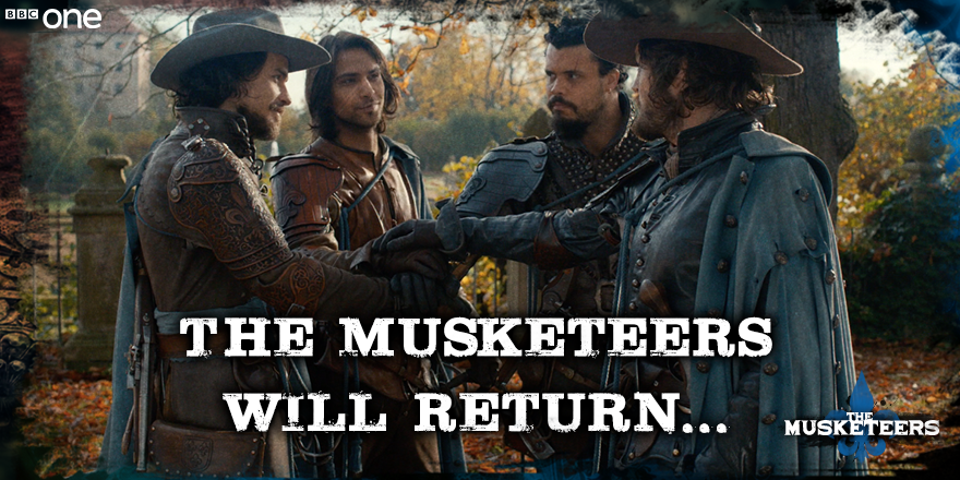 BBCOne's tweet photo. All for one and one for all... and we're all for series three! Filming begins on 27th April... #TheMusketeers http://t.co/lRX6pVl2mH