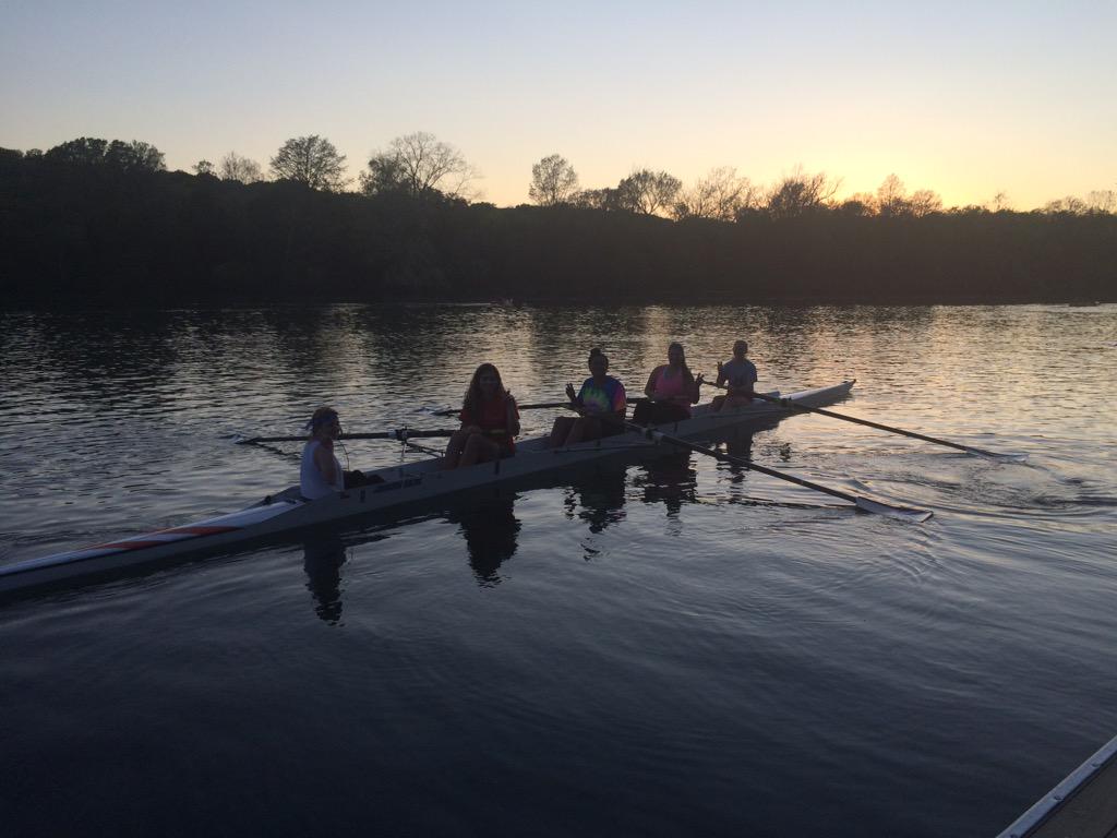 TCUrowing's tweet image. Women's 4+ gets some time on the water before Red Bud Roundup tomorrow morning.