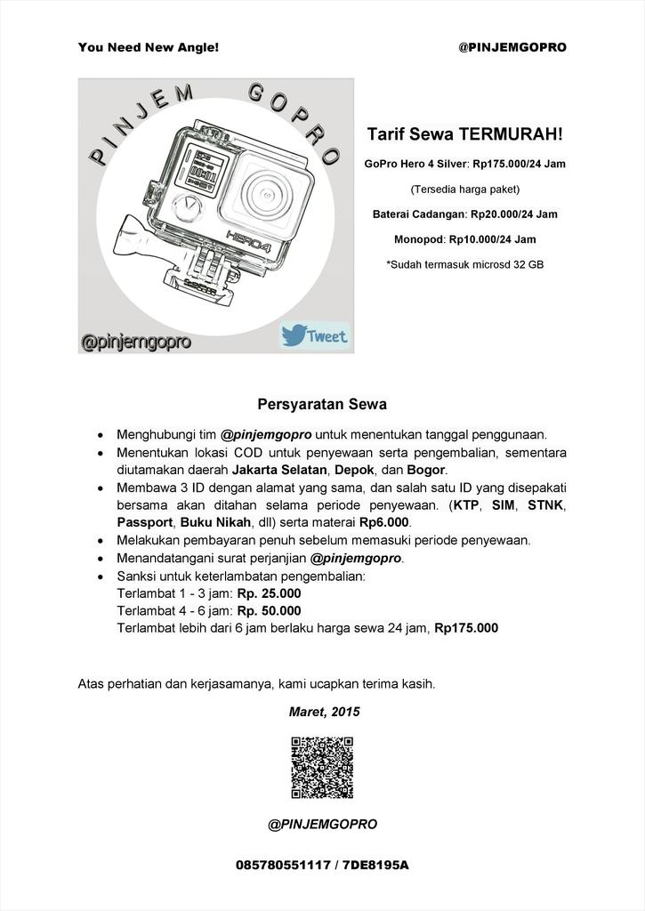 pinjemhero's tweet photo. Mau tau rules dari @pinjemgopro ? Dijamin termurah, dan termudah! Jadi tunggu apa lagi? Booking secepatnya yaa 😋 http://t.co/rodc6hUML4