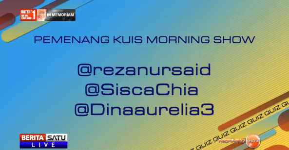 btvidofficial's tweet photo. Selamat @rezanursaid @SiscaChia @Dinaaurelia3 pemenang Giftcard Rp 300.000 #MorningShow! Mohon cek Direct Message. http://t.co/ZkP4QpWgyg