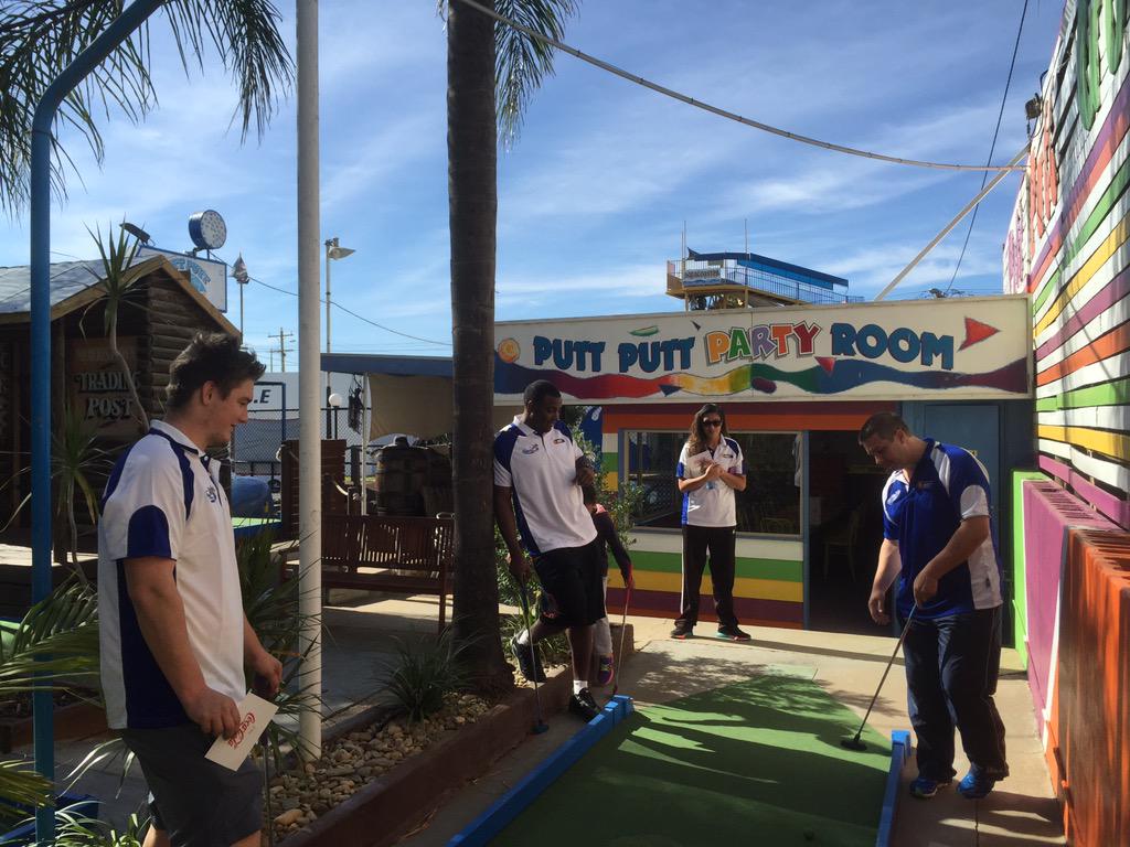 SunbJetsBball's tweet photo. Div 1 Men having a round of mini golf prior to tip off against Mildura! #bonding #relaxing http://t.co/iRQZU0Zb5B