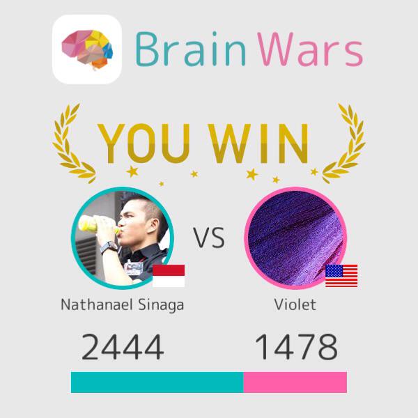I challenged Violet and won:) Challenge players from around the world! #BrainWars brainwarsapp.com