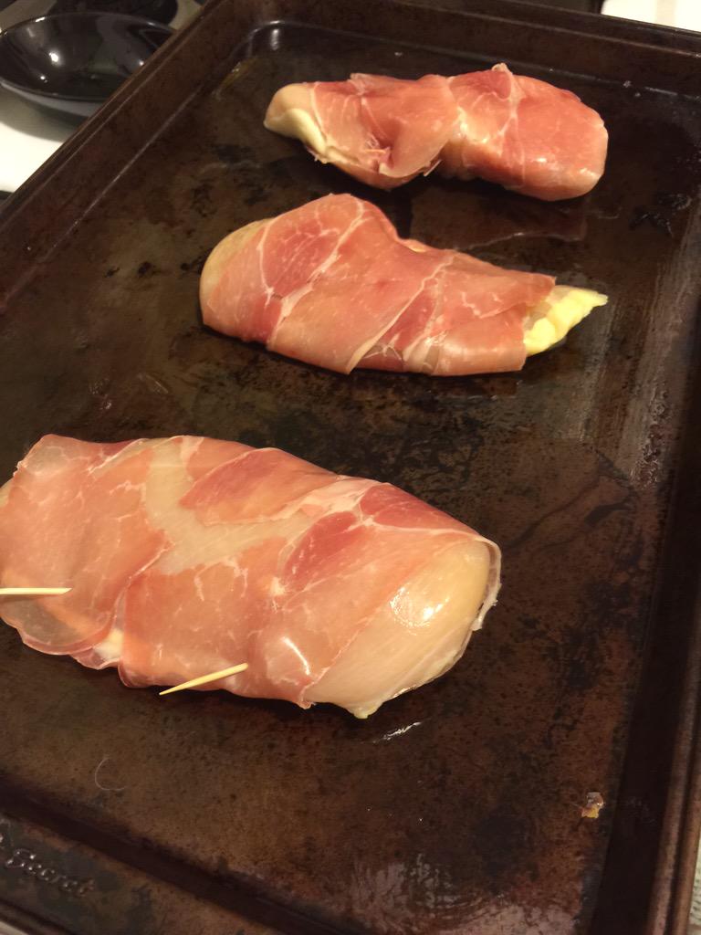 QLRecipe's tweet photo. Prosciutto wrapped chicken - will look better cooked! http://t.co/L2cqOssxzK
