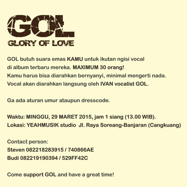 Yu ikut terlibat dalam album barunya @glory_of_love , besok nih dan cuma 30 orang loh, check famsss