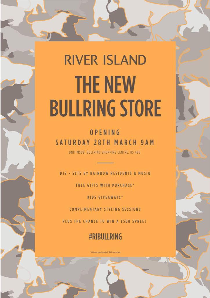 riverisland's tweet photo. Birmingham...We are now officially OPEN!🎉Join us today to celebrate the launch of our brand new flagship!#RIBULLRING http://t.co/SBz1RGwYhv