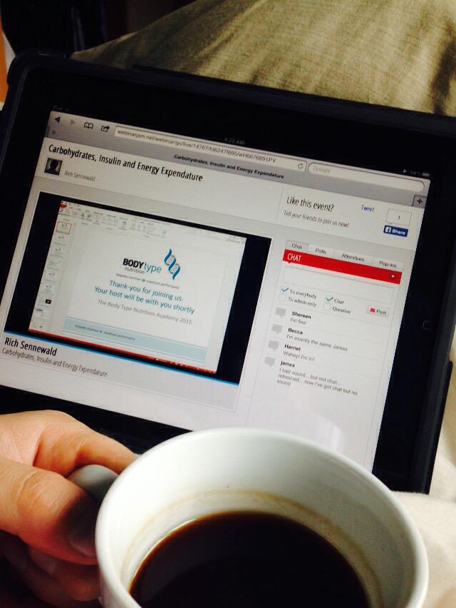 KelvinStott's tweet photo. Coffee + webinar this morning.Thanks @RichSennewald @BodyTypeNutri @BenCoomber http://t.co/pBMgNqAUko