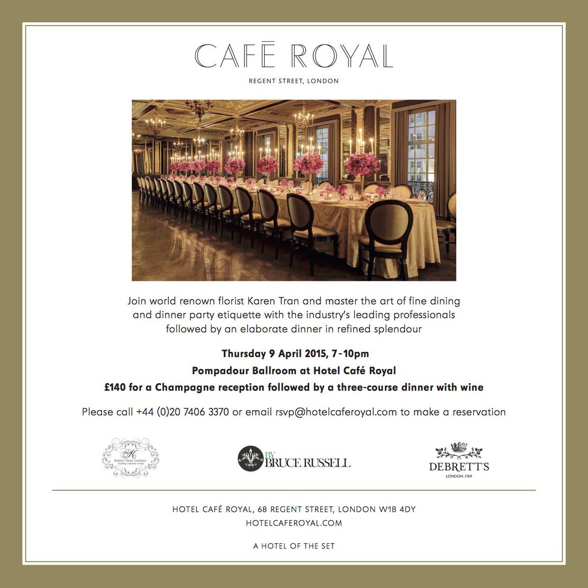 Tickets now on sale for an intimate dinner with the fabulously talented <a href="/karentran/">Karen Tran</a> at <a href="/CafeRoyalHotel/">Hotel Café Royal</a> with <a href="/Debretts/">Debrett's</a>
