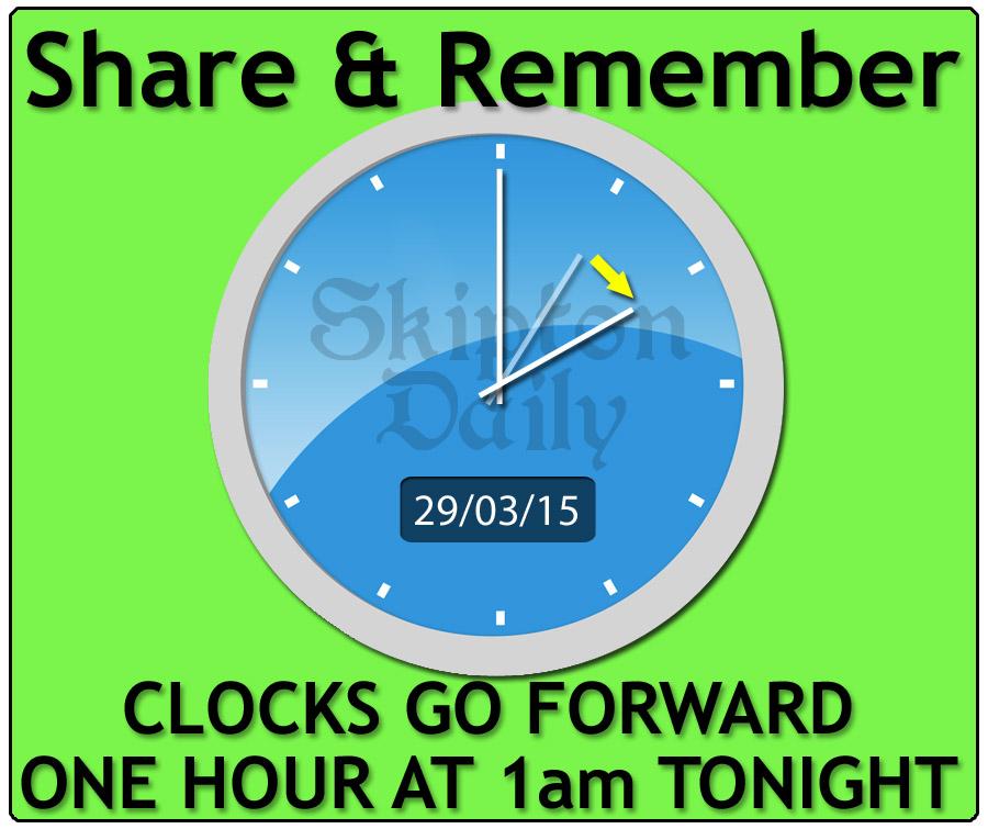 SkiptonDaily's tweet photo. Don't forget to put your clocks forward at 1am tonight. RT to help remind your friends :) http://t.co/2jpipyCEGm