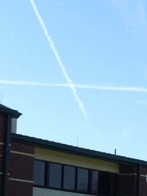 RobMillerOK's tweet photo. "Solve for X" in the sky over @JMStrojans during #okmathedcamp. How appropriate! #oklaed http://t.co/dBmNaNgXz4