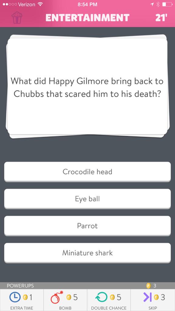 lhyrecruiter's tweet photo. Best #TriviaCrack question yet. #happygilmore #Chubbs #mangledhand http://t.co/0sv8qDevPn