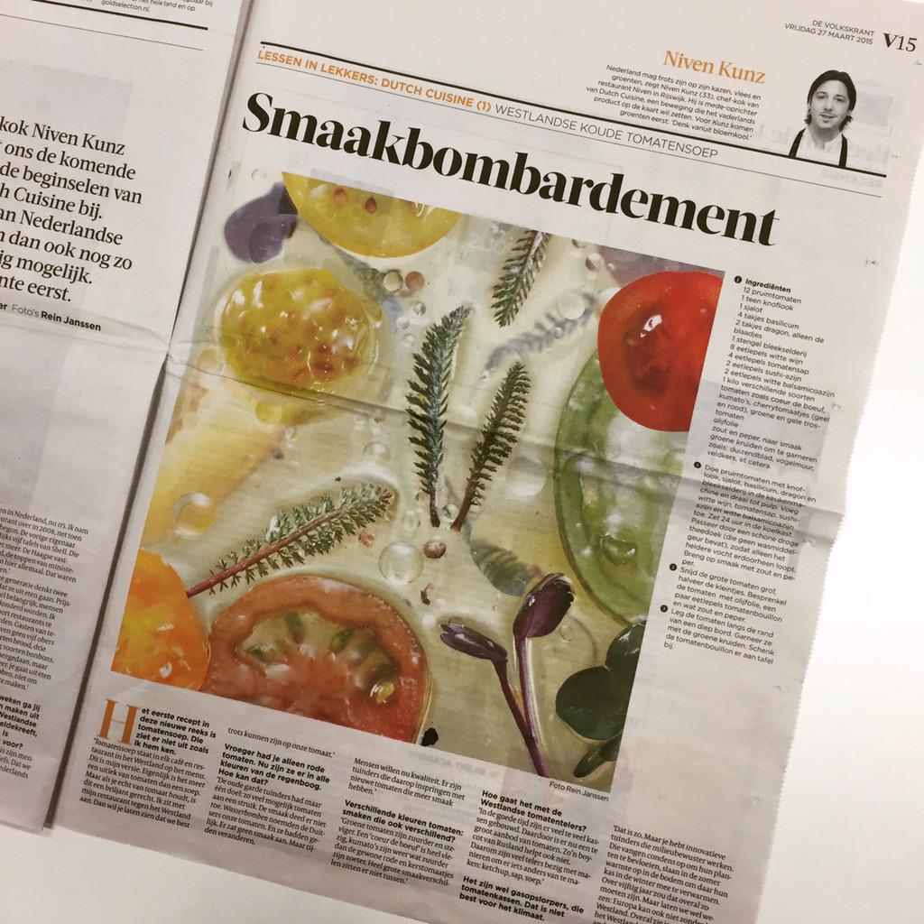 Les van groentenchef Niven Kunz? Gisteren <a href="/volkskrant/">de Volkskrant</a>, dinsdag @dekookerij. Nog 5 plekken, via Kookerij.com