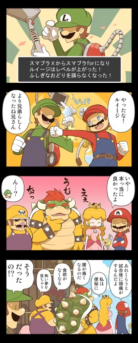 昨日投稿したマンガの一コマ目の背景、誤操作で色が反転したものの、ルイージがクッキリするし、これもありだと思いその色で投稿。今でもどっちが良いかよくわからない。せっかくだから元の色のをここに。 