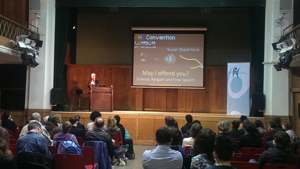 YoungHumanists's tweet photo. "In any civilised society we should be able to laugh at ideas" says Sue Blackmore at #ahscon15 http://t.co/7Kalhtw68k