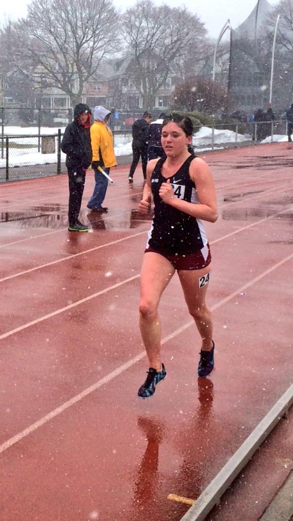 You suddenly realize that you took indoor track for granted when it starts snowing at your outdoor track meet...