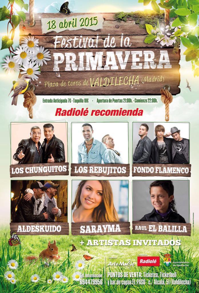 <a href="/ALDESKUIDO/">ALDESKUIDO</a> en concierto con <a href="/Radiole_oficial/">Radiolé</a> #festivalprimavera2015 <a href="/CHACHEALDESKUID/">CHACHE ALDESKUIDO</a> y <a href="/javialdeskuido/">Javi Medina</a>