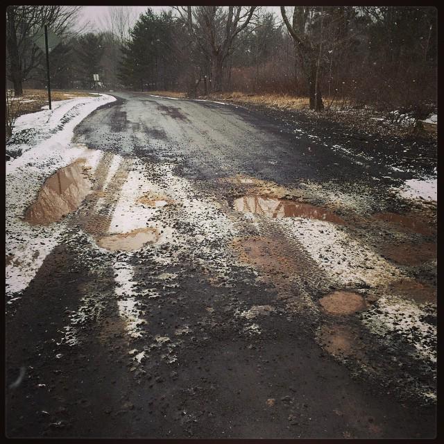 edibleusable's tweet photo. If you ask nicely, you can come drive through our #pothole collection. #catskills #westkill #spruceton #notspringye… http://t.co/J8OdCbPJyw