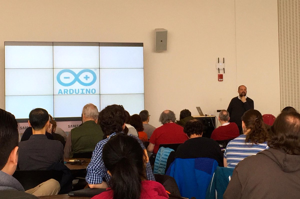 ericnakagawa's tweet image. Here @mbanzi speaks at Arduino Day MIT Media Lab. 21 million visitors to arduino.cc in last year! #ArduinoD15