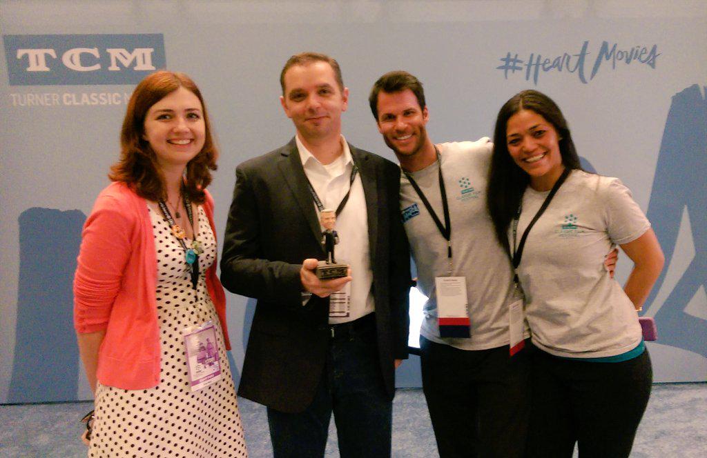 TCM_Party's tweet photo. RT @vintagecameos: #heartmovies team photo w/ Mini Robert O! Go visit! @BertoliB @MissAusten #tcmff #tcmffselfie http://t.co/deJTFNINcj