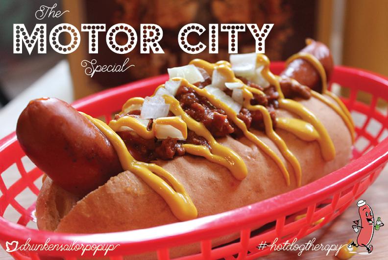 It's time to meet the dogs! First up, The Motorcity Special topped with Detroit chilli. #hotdogtherapy