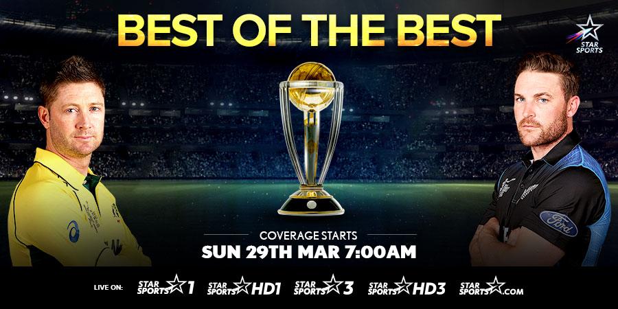 STARCricketIN's tweet photo. @chekativamsi Aus &amp; NZ battle it out for cricketing glory on Sunday! Who will be the #CWC15 champions? #AUSvNZ http://t.co/DzwptnfwFp