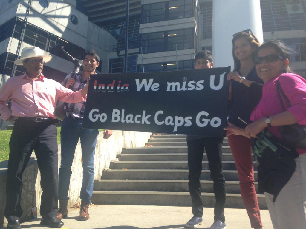 All the way from London! Indian supporters who decided to still come anyway - and support the <a href="/BLACKCAPS/">BLACKCAPS</a> Lovely!