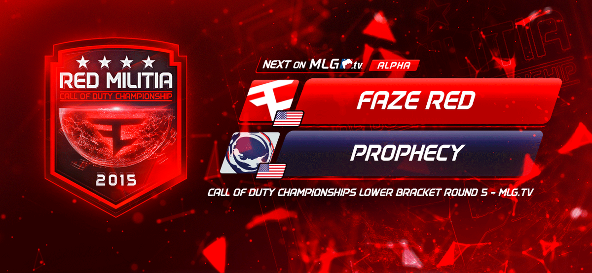 FaZeClan's tweet photo. It'll be #FaZeRed vs Prophecy for a spot in the Lower Bracket Final on Championship Sunday! #CODChampsLIVE #FaZeUp http://t.co/t7kFh9MApD