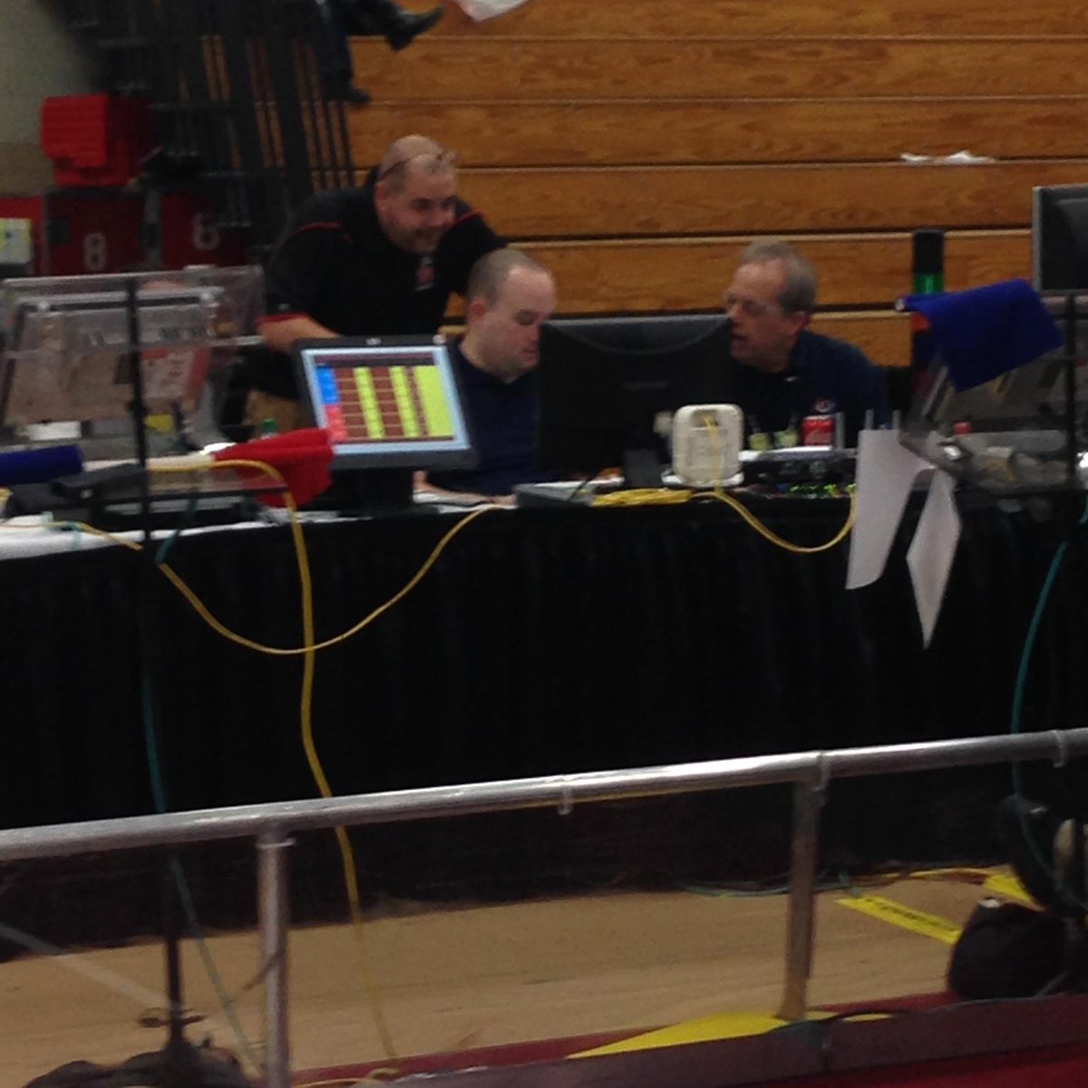 FRC708's tweet photo. Telling Matt Pilotte he forgot to plug in the Ethernet again? #dearFTA #omgrobots #frcUD http://t.co/zq6wQiuXIe