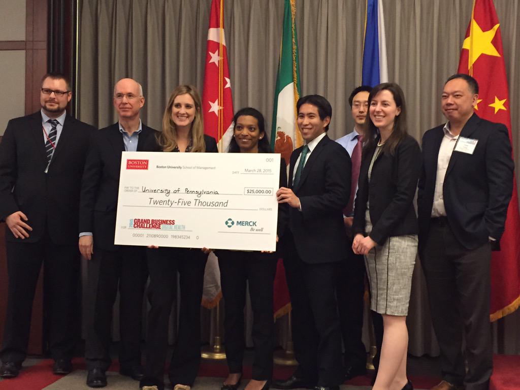 GrandBiz15's tweet photo. University of Pennsylvania wins the $25,000 prize!!! Congrats!!! #grandbiz #DigitalHealth @Merck http://t.co/1jAnx7UgHD