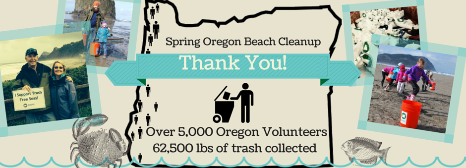 Over 5,000 amazing Oregon volunteers banded together today to clear 62,500 lbs of debris from our coast! Thank You!!!