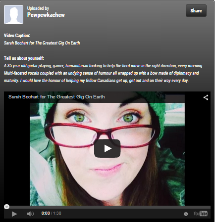 JumpOttawa's tweet photo. Guitar playing, gamer @sarahsinbox wants to be Tony's co-host! #JUMPsGreatestGig Watch: http://t.co/HERjDGLdbm http://t.co/LX6ibeSAo9