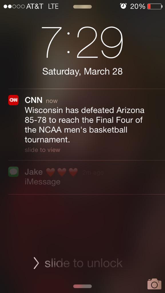 StacyLeeRoland's tweet photo. Best CNN notification... Yet. #MakeEmBelieve #badgers #onwisconsin http://t.co/B7YJ8Mfv68