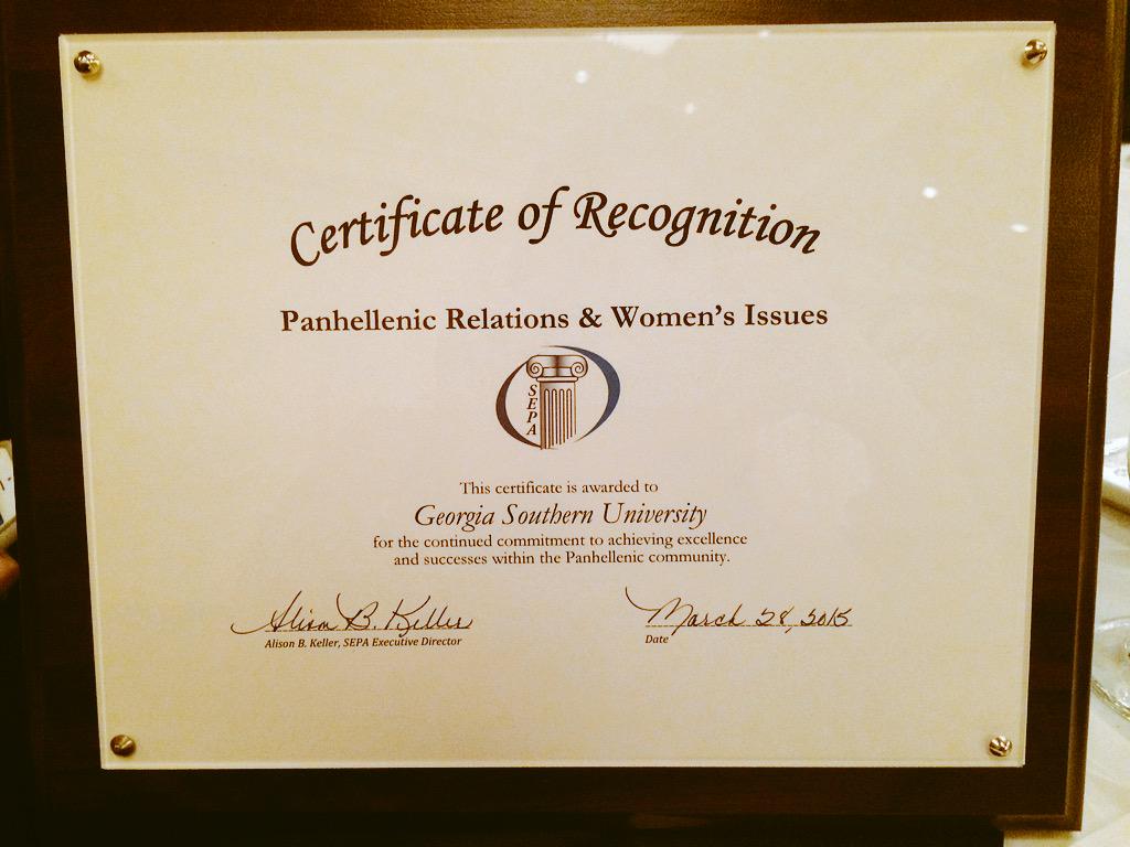 GSUSororities's tweet photo. We are proud to bring home recognition in Panhellenic Relations and Women's Issues from #SEPC60! http://t.co/YyW3gnTSFd