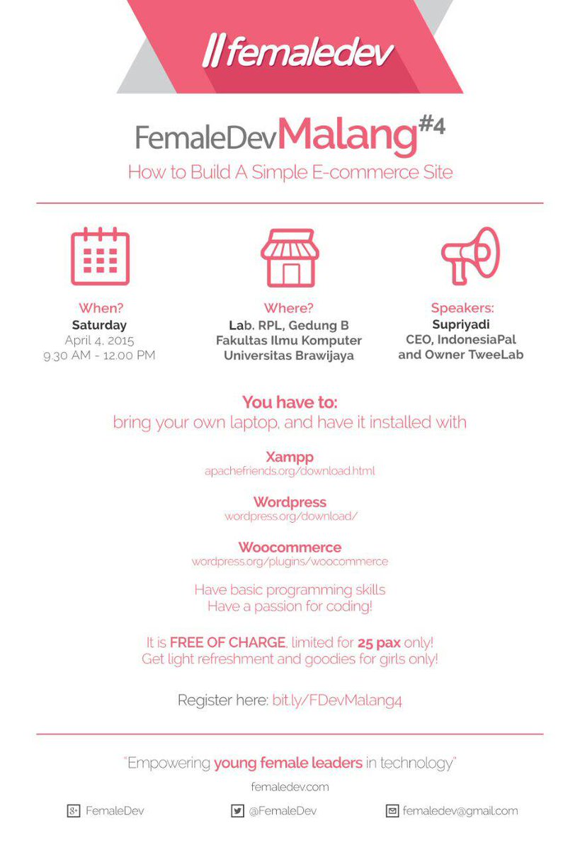 yuk ikut FemaleDev, kita belajar buat site e-commerce sederhana. siapa aja boleh ikutan! yang jelas harus cewek ya ;)