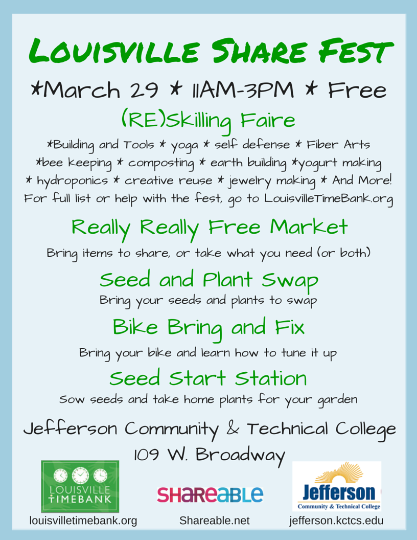 LouTimeBank's tweet image. Louisville Share Fest tomorrow! @LFPL @steamxchange looking forward to seeing you there!