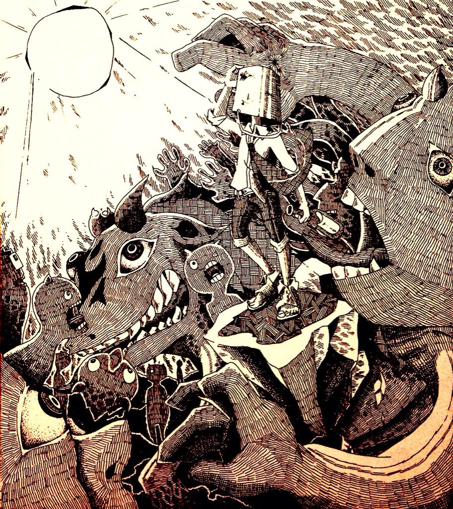 YujiKunVOTW's tweet photo. 前回描いてたバケツ君*の絵が完成しました！
タイトルは
『  海の心臓(仮)  』
でっす♪♪

もう一個前の絵と合わせて、
あと99個シリーズを描きます♪

地獄シリーズでっす！

#絵描きさんと繋がりたい
#EXIO http://t.co/bBnJvYr5Vb