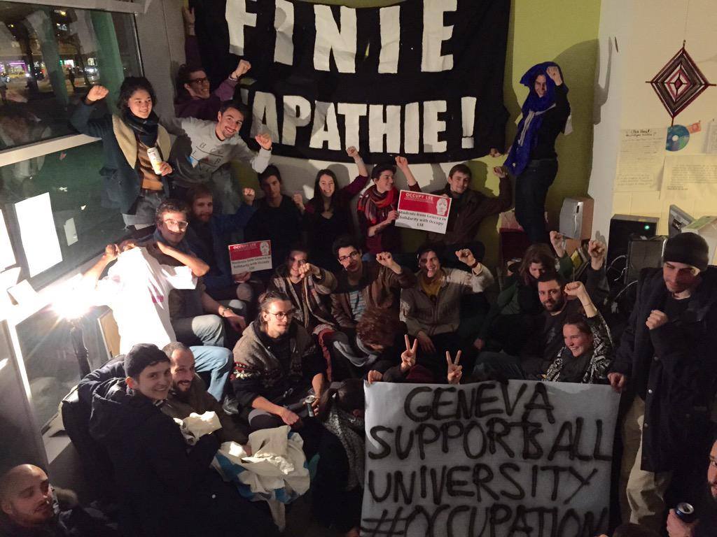 MT @occupygsmiths  Solidarity out of Geneva  !!! 

#OccupyLSE #OccupyUAL #occupyKCL #occupygoldsmiths  #Maagdenhuis