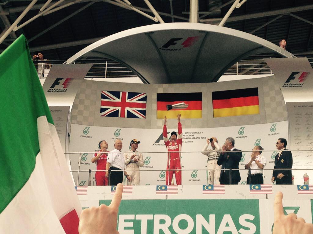 dicklovett's tweet photo. Sebastian Vettel dancing for joy after his maiden @Ferrari victory! #Ferrari #Vettel #MalaysiaGP #FerrariAreBack http://t.co/ywXeyEblBX
