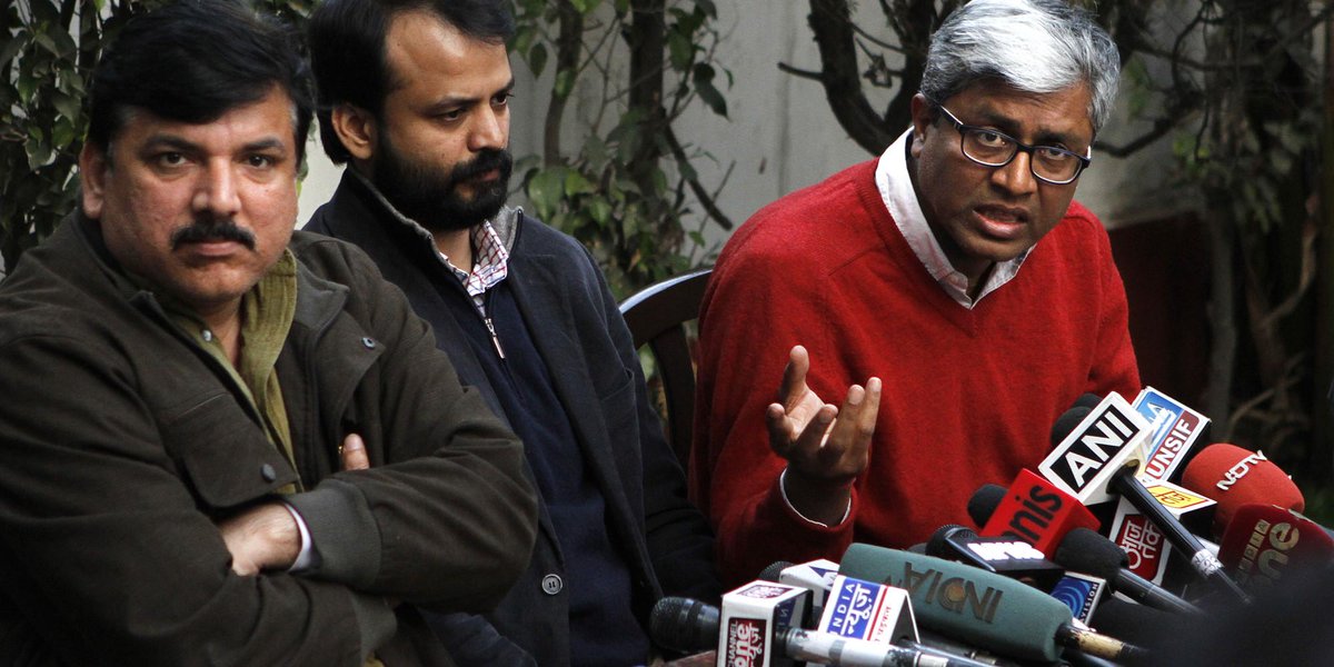 vmbanna's tweet photo. @AapYogendra is replaced by Sanjay Singh and Bhushan by @AashishKhetan. Ashuthosh is next from Dirty Dept. of AAP. http://t.co/1XqoKx8K3n