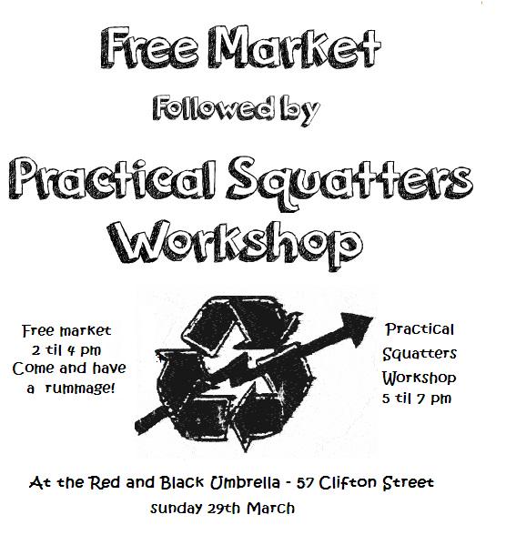 RedBlackBrolly's tweet photo. Today the RBU is open for a Free Market! &amp; practical squatting workshop in the evening. Free market from 2pm (BST!) x http://t.co/9e7EB9Jqvi
