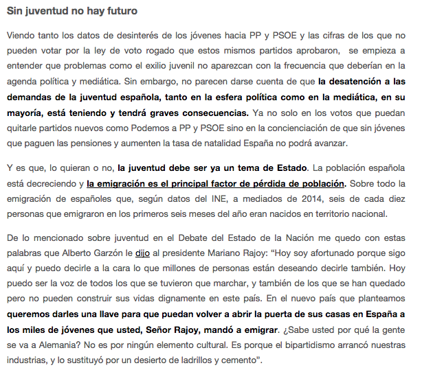 La juventud deber ser tema de Estado en España porque #SinJuventudNoHayFuturo y se están yendo sihayperosquevalgan.com/2015/03/03/el-…