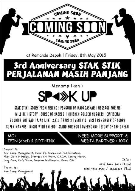 ComingSoon 3rd <a href="/StakStikpoppunk/">Stak Stik</a> 8 mei ramanda depok . Cc <a href="/speakupjakarta/">Speak Up</a> <a href="/WILLBEHISTORY/">Will Be History</a> <a href="/POM_poppunk/">PENGUINOFMADAGASCAR</a> dll .