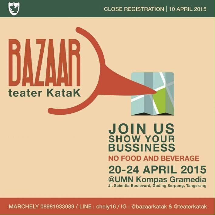 Jangan berlama - lama ! Kami tunggu kalian! <a href="/bazaarkatak/">Bazaar Teater KataK</a> <a href="/InfoBazaarJKT/">Info Bazaar Jakarta</a> <a href="/infobazaar/">info bazaar</a>