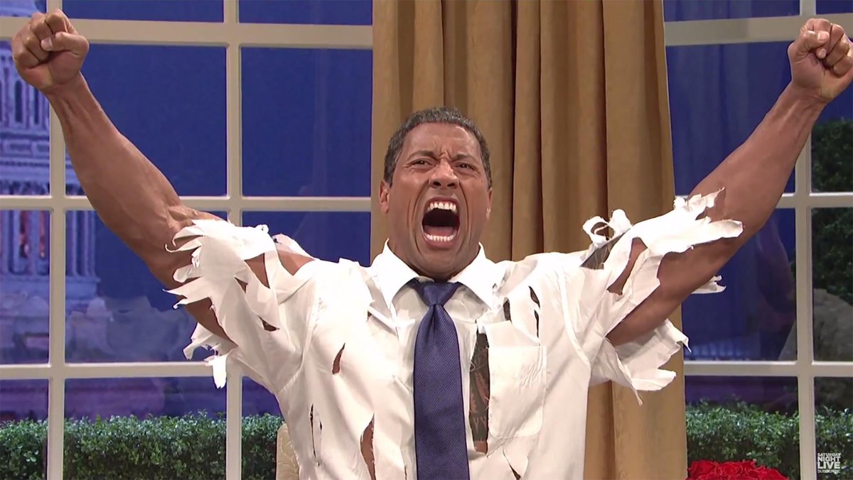 mashable's tweet image. The Rock Obama loses his cool in 'SNL' cold open. Watch: on.mash.to/19vU7mz