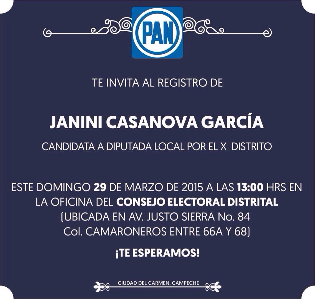 janini_casanova's tweet photo. ¡Hoy es el gran día! Los espero en mi registro como Candidata a Diputada Local, por el X Distrito. @PANCAMPECHECDE http://t.co/OheX8eEMiF