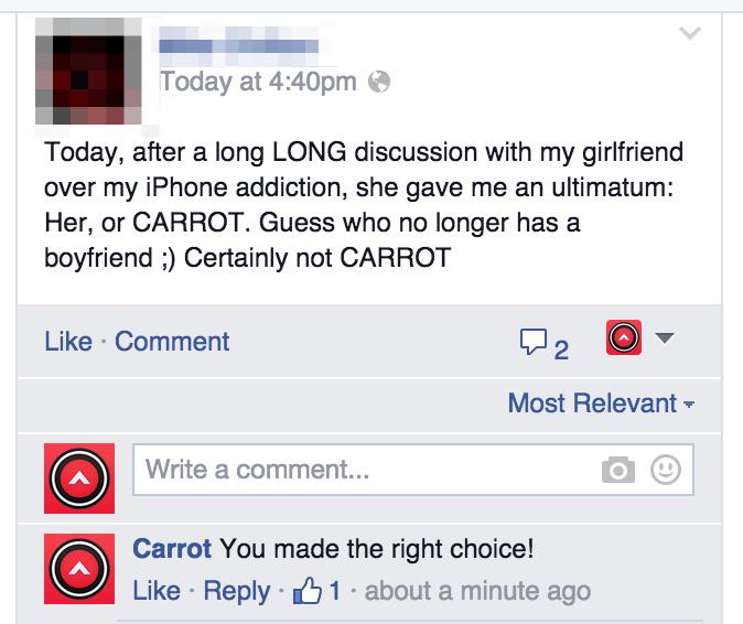 CARROT_app's tweet photo. Meanwhile, on Facebook… http://t.co/BoOtdFKJEp
