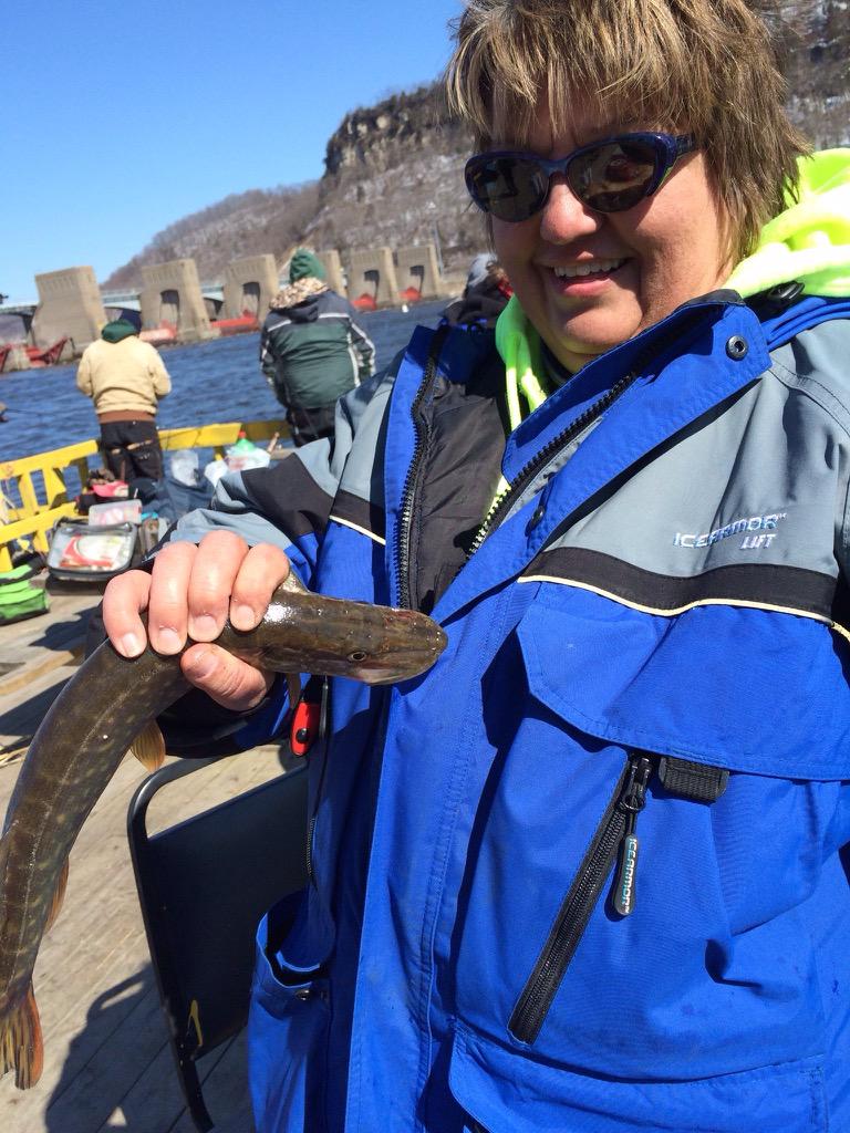 TimmBonnie's tweet photo. This little Northern liked my Ice Armor as much as I do! Chomp! #fishingtheMississippi @ClamOutdoors #IceArmor http://t.co/N8yAUVksya