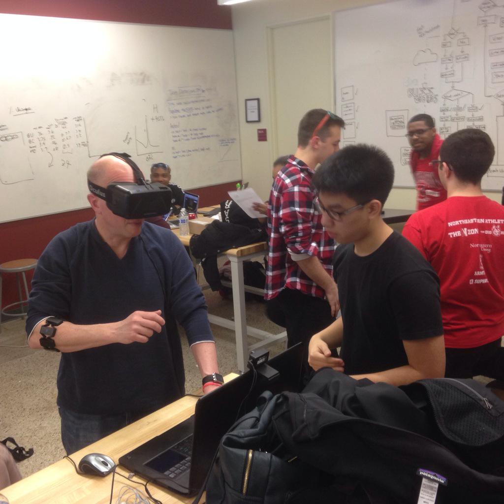zosa's tweet photo. @oculus and @thalmic Myo mashup at #MakeBU #Hackathon http://t.co/5cNFUrjwWd