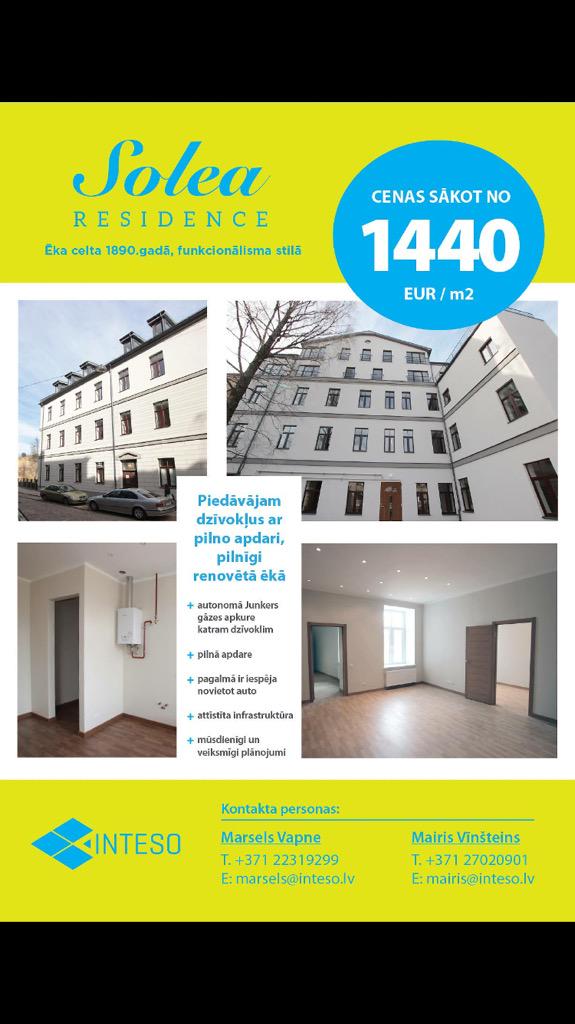 INTESO2's tweet image. #solearesidence labākās cenas dzīvokļiem Rīgas centrā T.22319299