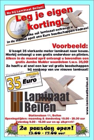 Tweede paasdag zijn wij geopend van 13:00 tot 17:00 uur. Met deze maand weer een leuke actie! #laminaatbeilen