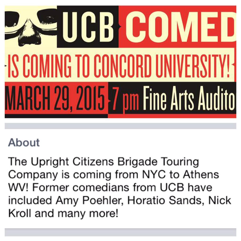 concord_sac's tweet photo. The Upright Citizens Brigade is tonight!. Tickets will be available at the door! #CUSAC http://t.co/tAn6TFXCSZ